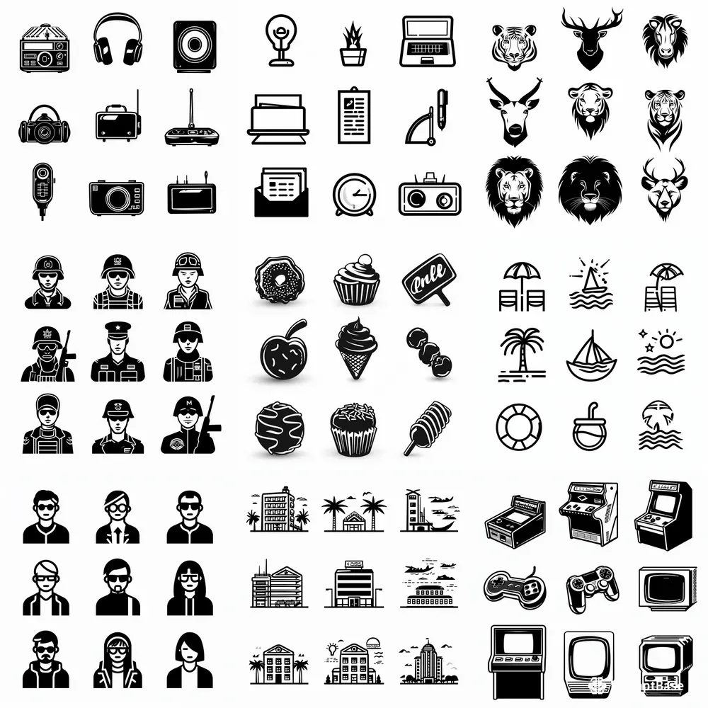 Black And White Vector Icons Midjourney Prompt | PromptBase