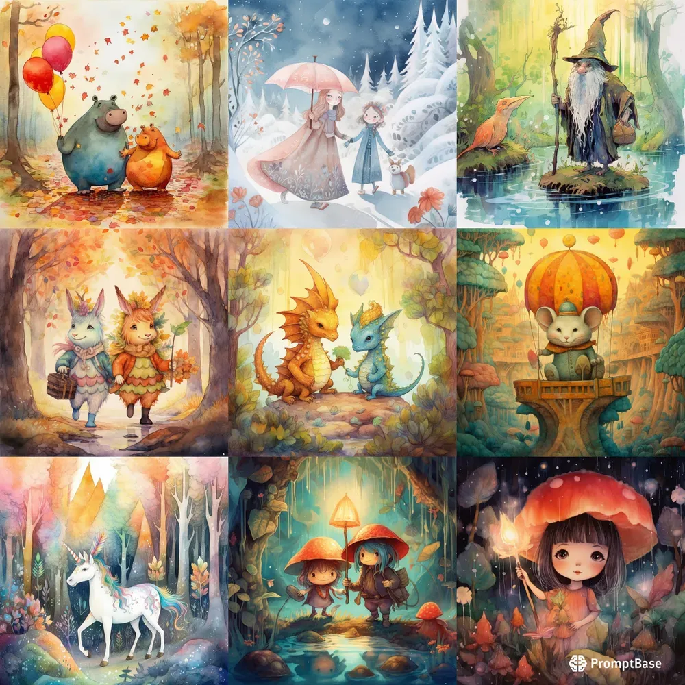Watercolor Childrens Book Illustrations Midjourney Prompt | PromptBase