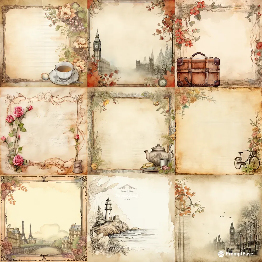 Vintage Scrapbook Page Designs Midjourney Prompt | PromptBase