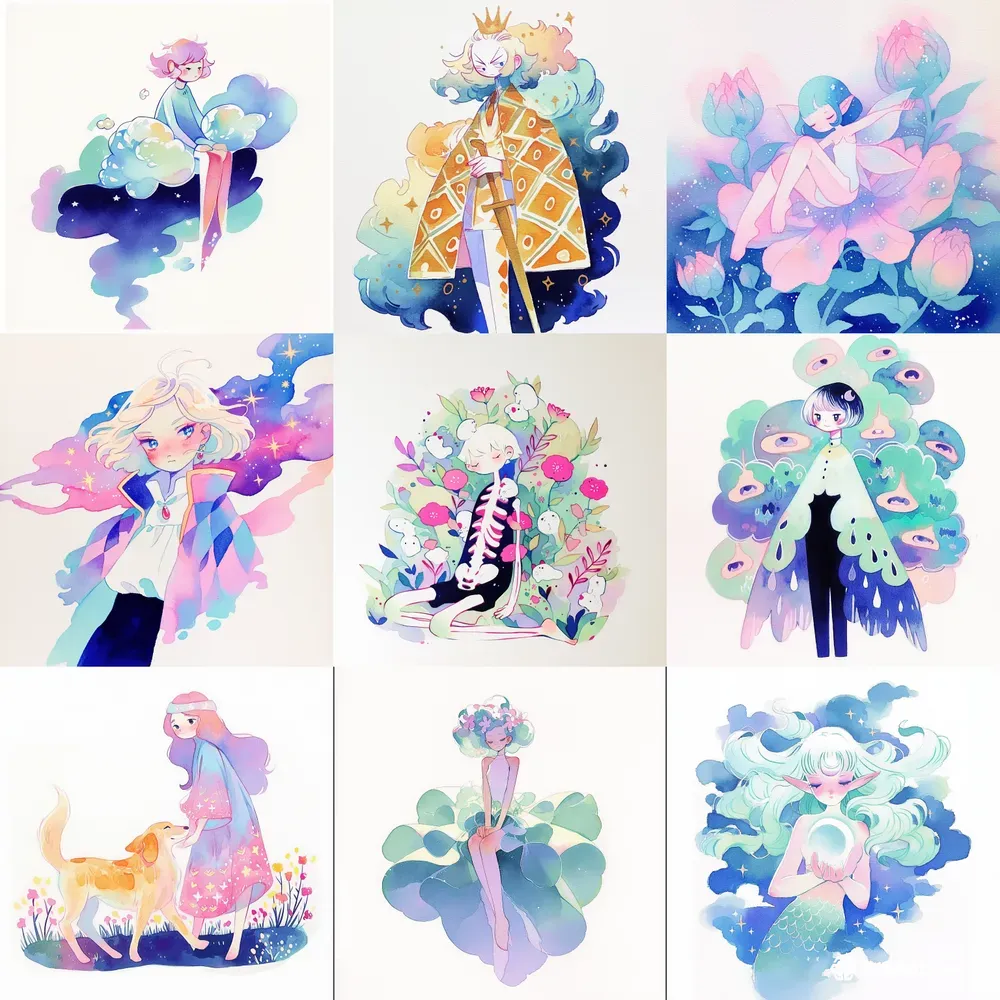 Dreamy Watercolor Anime Collections Midjourney Prompt | PromptBase