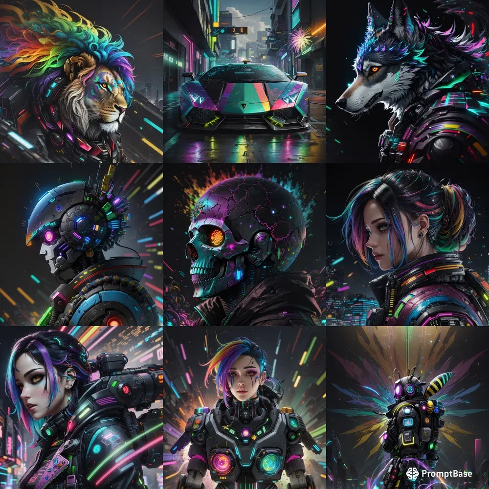 Cyberpunk Rainbow Glowing Illustrations Leonardo Ai Prompt | PromptBase