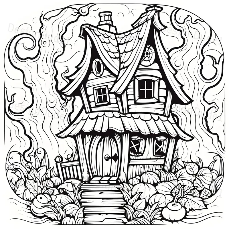 Creepy Halloween Landscape Coloring Books Midjourney Prompt PromptBase