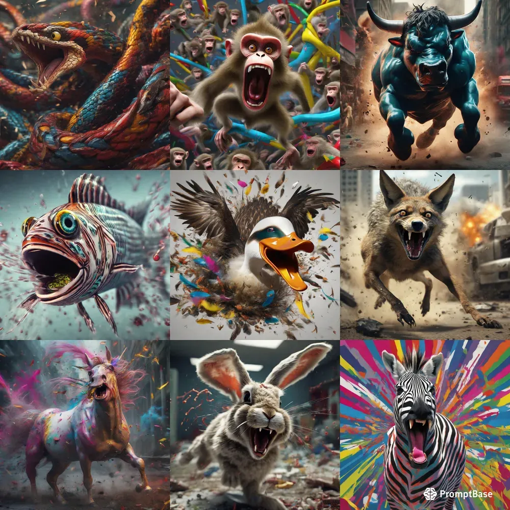 Animals Gone Mad Stable Diffusion Prompt | PromptBase
