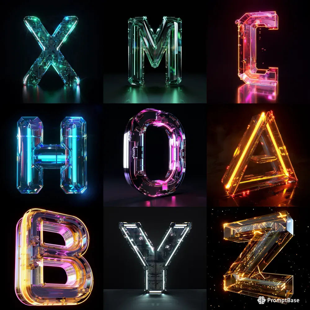Futuristic Digital 3D Transparent Letters Midjourney Prompt | PromptBase