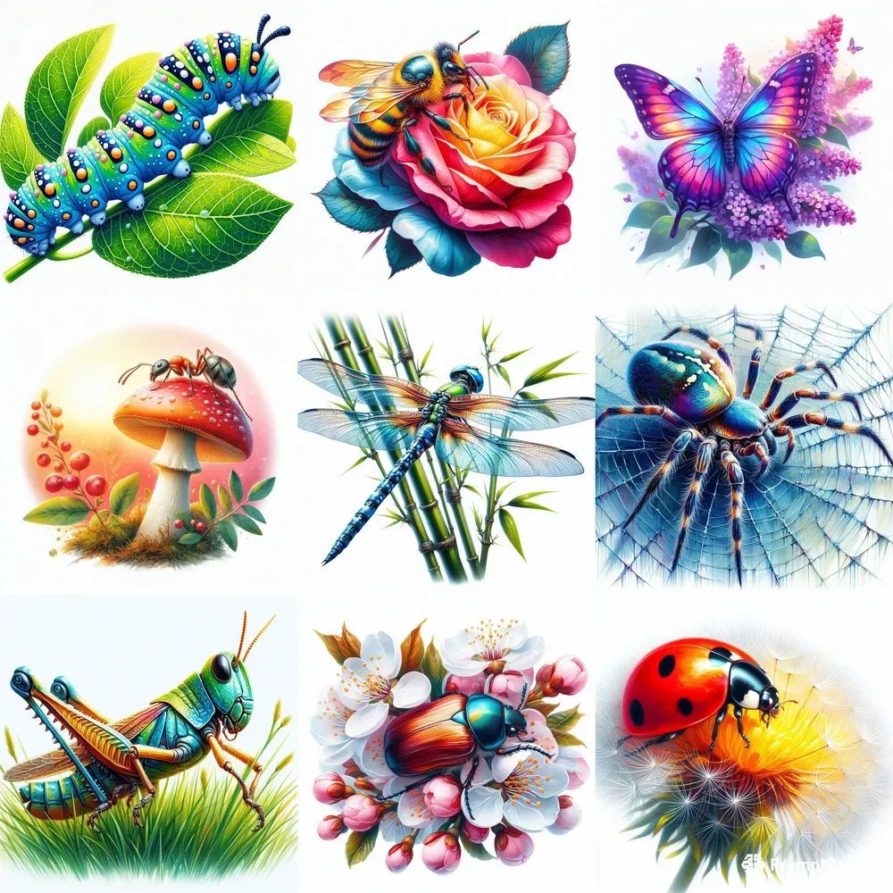 Spring Insects With Flowers Cliparts DALL·E Prompt | PromptBase