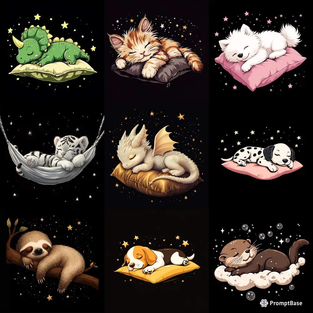 Cute Baby Animals Sleeping Midjourney Prompt | PromptBase