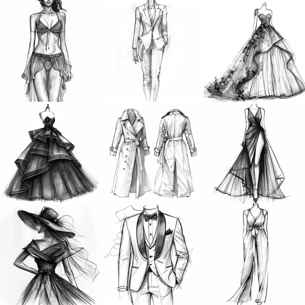 Fashion Sketch Pencil Drawn Designs Midjourney Prompt