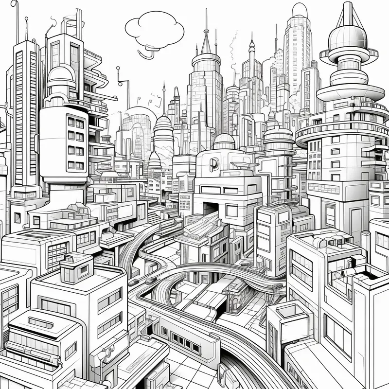 Architecture Modern City Coloring Books Midjourney Prompt | PromptBase