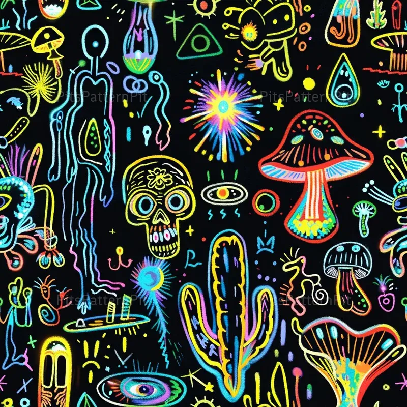 Psychedelic Visions Neon Doodle Patterns Midjourney Prompt | PromptBase