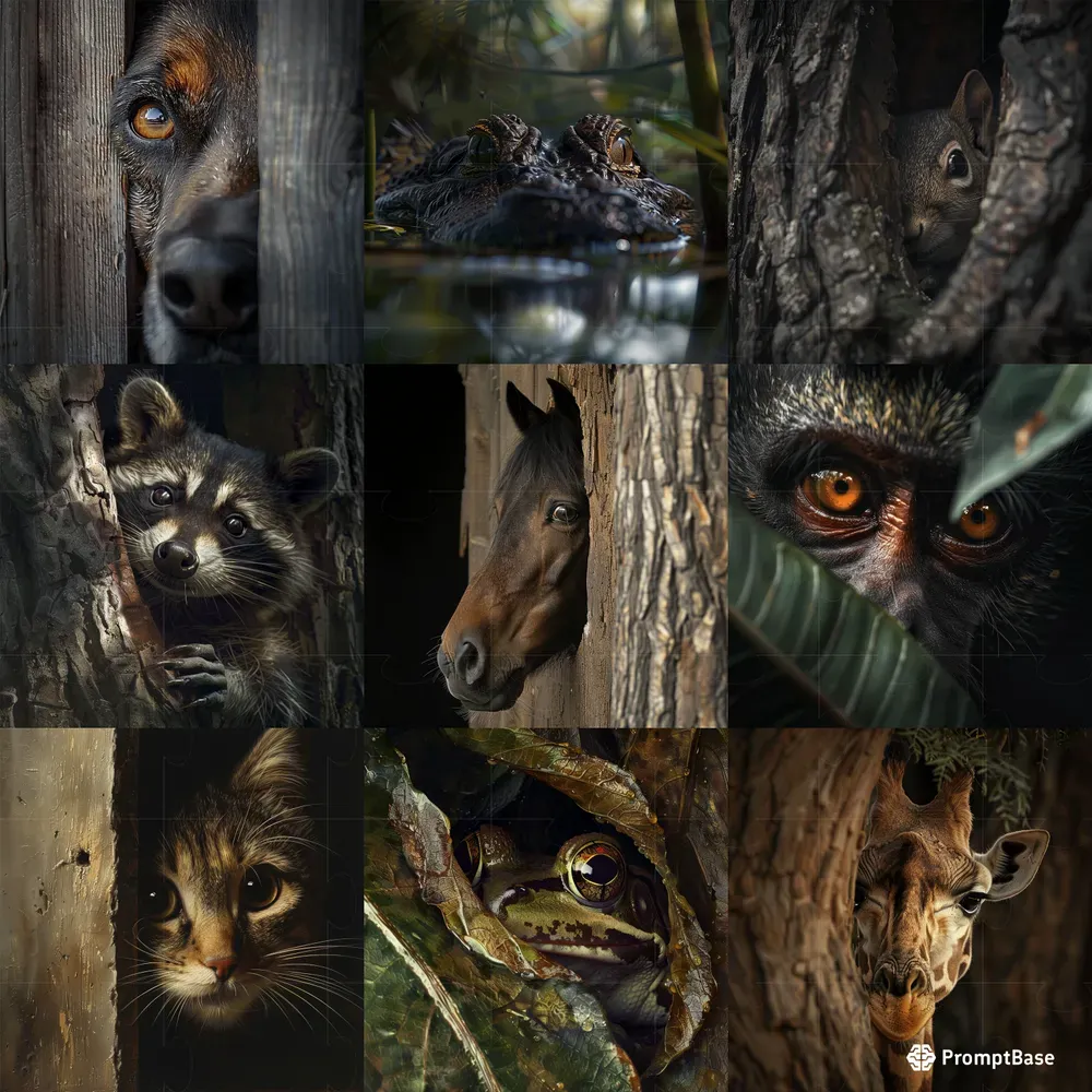 Peeking Animal Realistic Photographs Midjourney Prompt | PromptBase