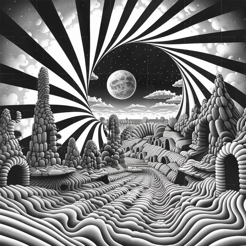 Black And White Psychedelic Op Art Midjourney Prompt | PromptBase
