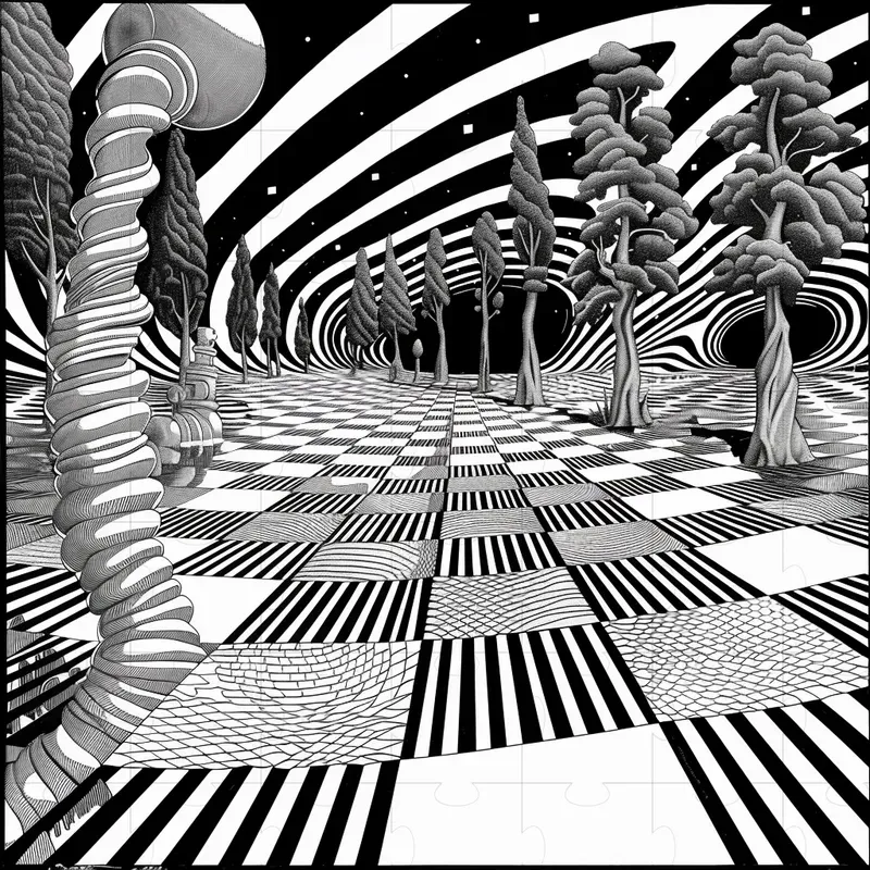 Black And White Psychedelic Op Art Midjourney Prompt | PromptBase