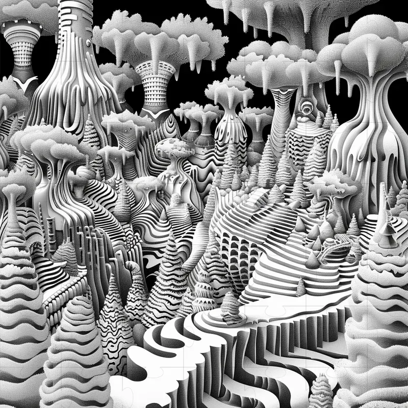 Black And White Psychedelic Op Art Midjourney Prompt | PromptBase