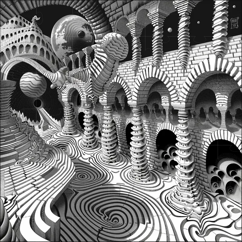 アート・デザイン・音楽 BLACK AND WHITE ERROTIC PHOTOGRAPHY Black And White Psychedelic Op Art Midjourney Prompt | PromptBase
