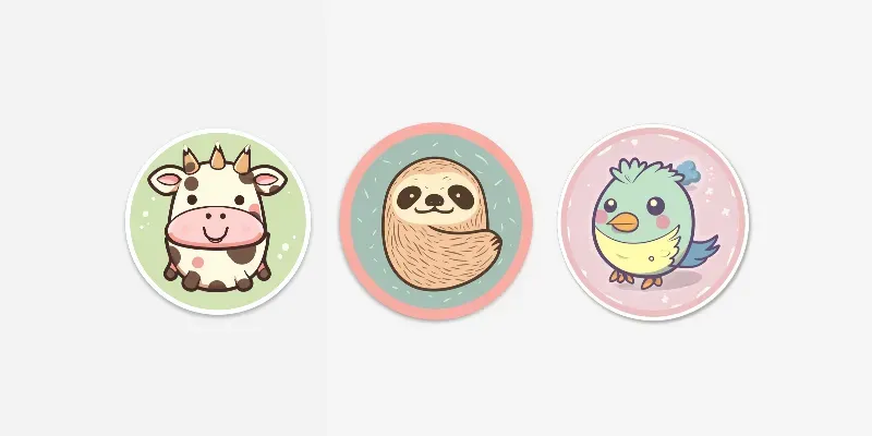 Cute Vintage Animals Round Stickers Midjourney Prompt | PromptBase
