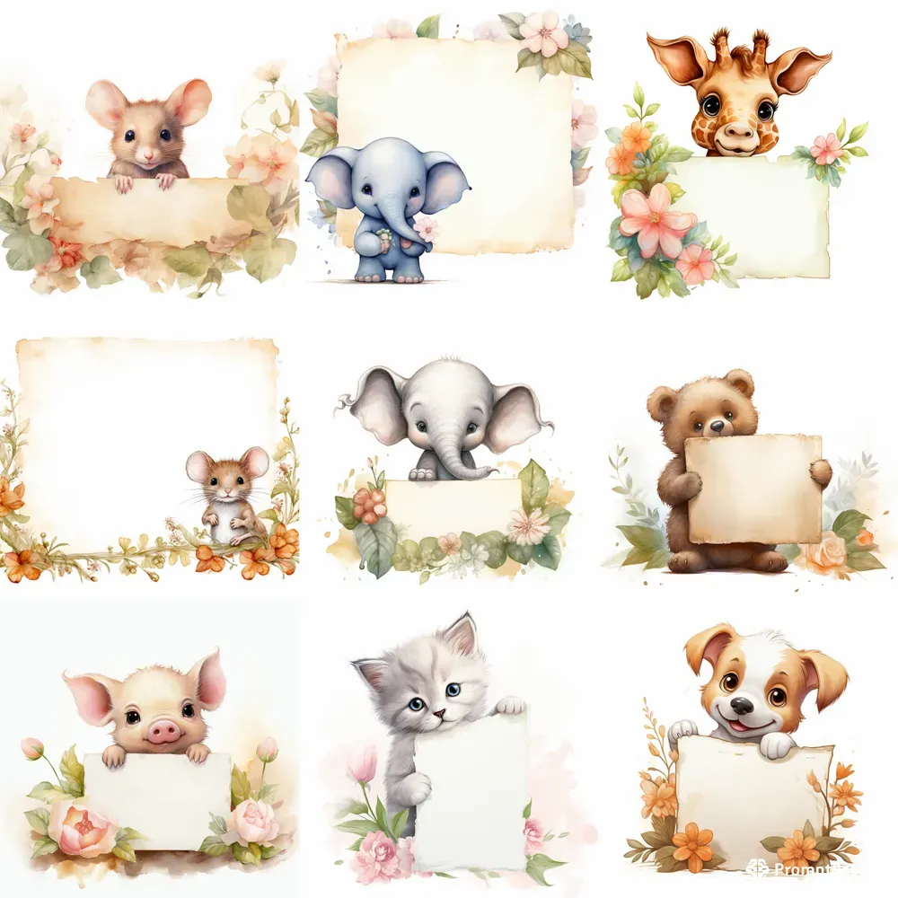 Animals With Signs Watercolor Cliparts Midjourney Prompt | PromptBase