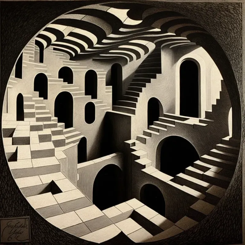 Escher Style Optical Illusions Midjourney Prompt | PromptBase