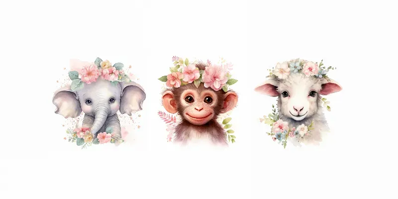Cute Baby Animals Watercolor Cliparts Midjourney Prompt | PromptBase