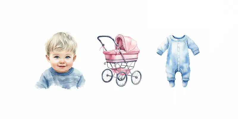 Baby Shower Watercolor Cliparts Drawings Midjourney Prompt | PromptBase