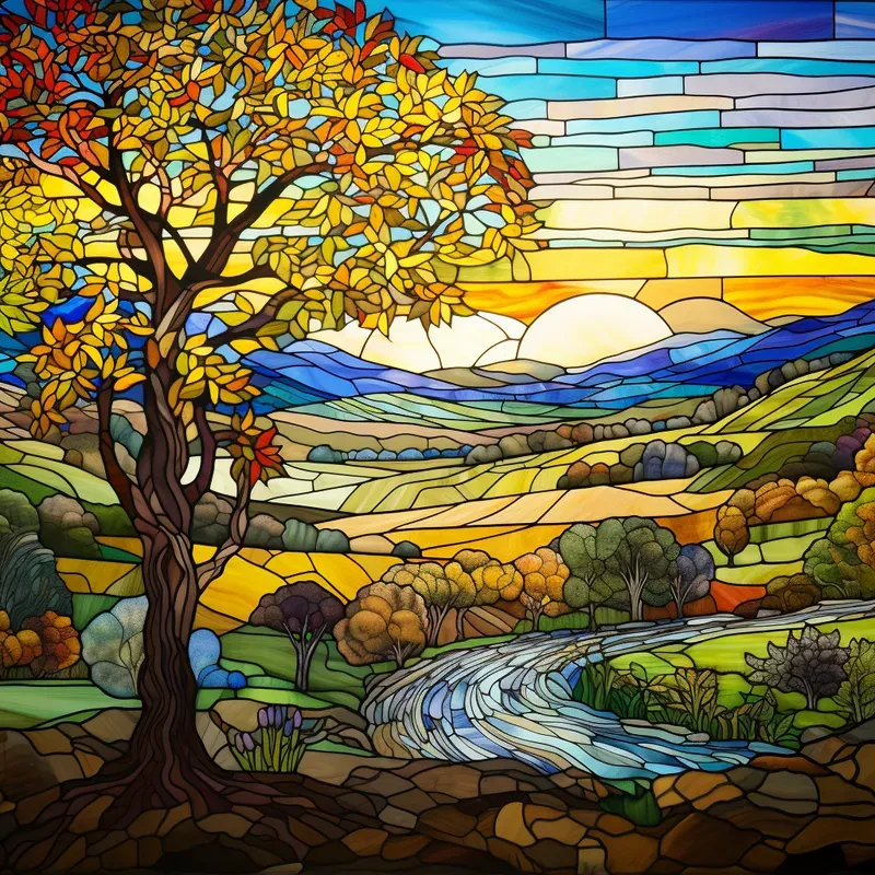 Stained Glass Landscapes Window Artworks Midjourney Prompt | PromptBase