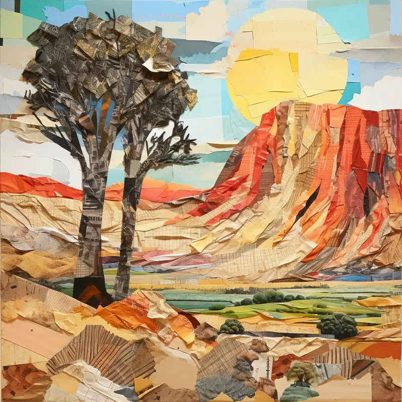 Paper Collage Landscapes Newspaper Art Midjourney Prompt | PromptBase