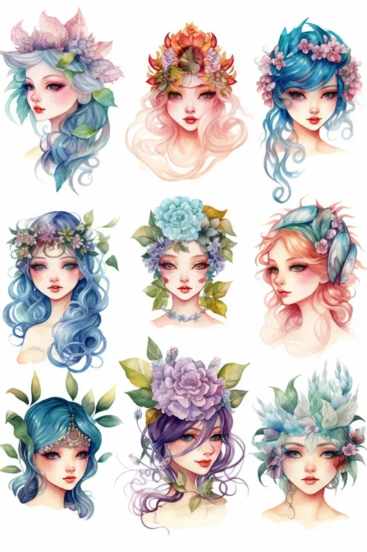 Fantasy Watercolor Clipart Collections Midjourney Prompt | PromptBase
