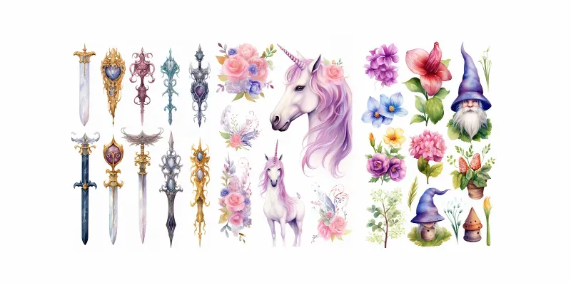 Fantasy Watercolor Clipart Collections Midjourney Prompt | PromptBase