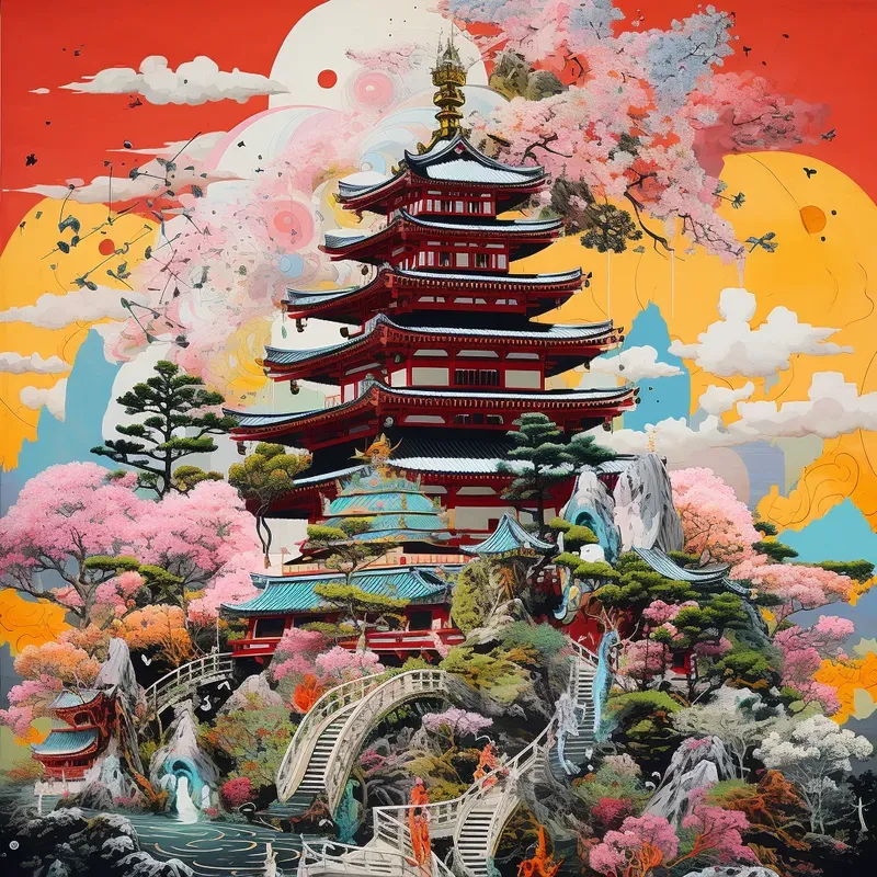 Japanese Mixed Media Collage Surreal Art Midjourney Prompt