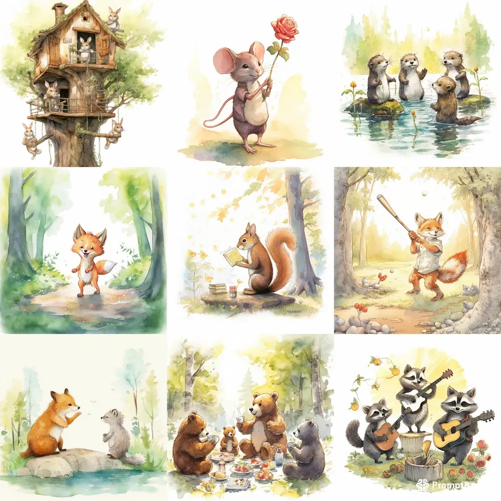 Woodland Storybook Illustrations Midjourney Prompt | PromptBase