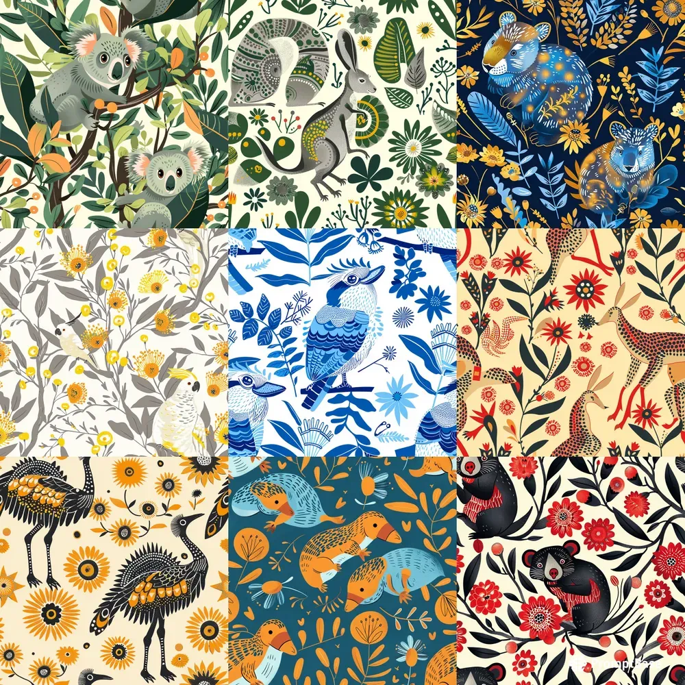 Aussie Wildlife Patterns Midjourney Prompt | PromptBase