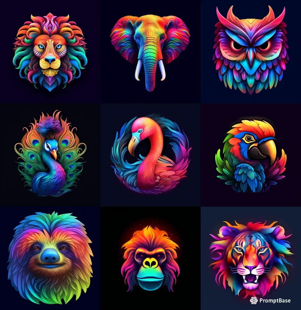 Vibrant Animal Face Design Logos Midjourney Prompt | PromptBase