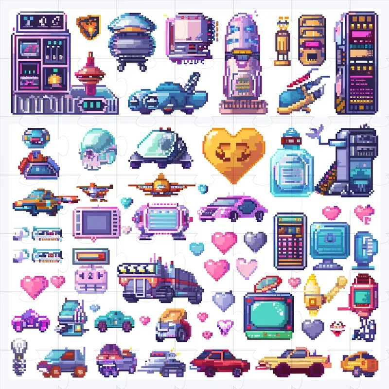 2D Pixel Art All Games Asset Sheet Midjourney Prompt | PromptBase