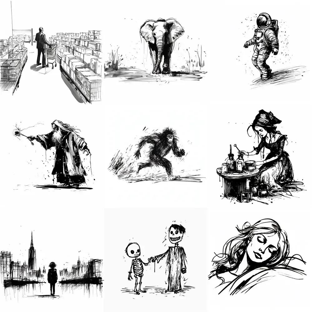exploding ink drawings midjourney prompt | promptbase... Black Ink Doodle Sketch Drawings Midjourney Prompt | PromptBase