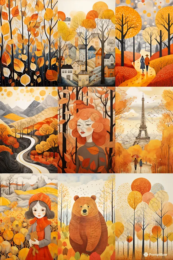 Autumn Postcards Fall Posters Art Prints Midjourney Prompt PromptBase