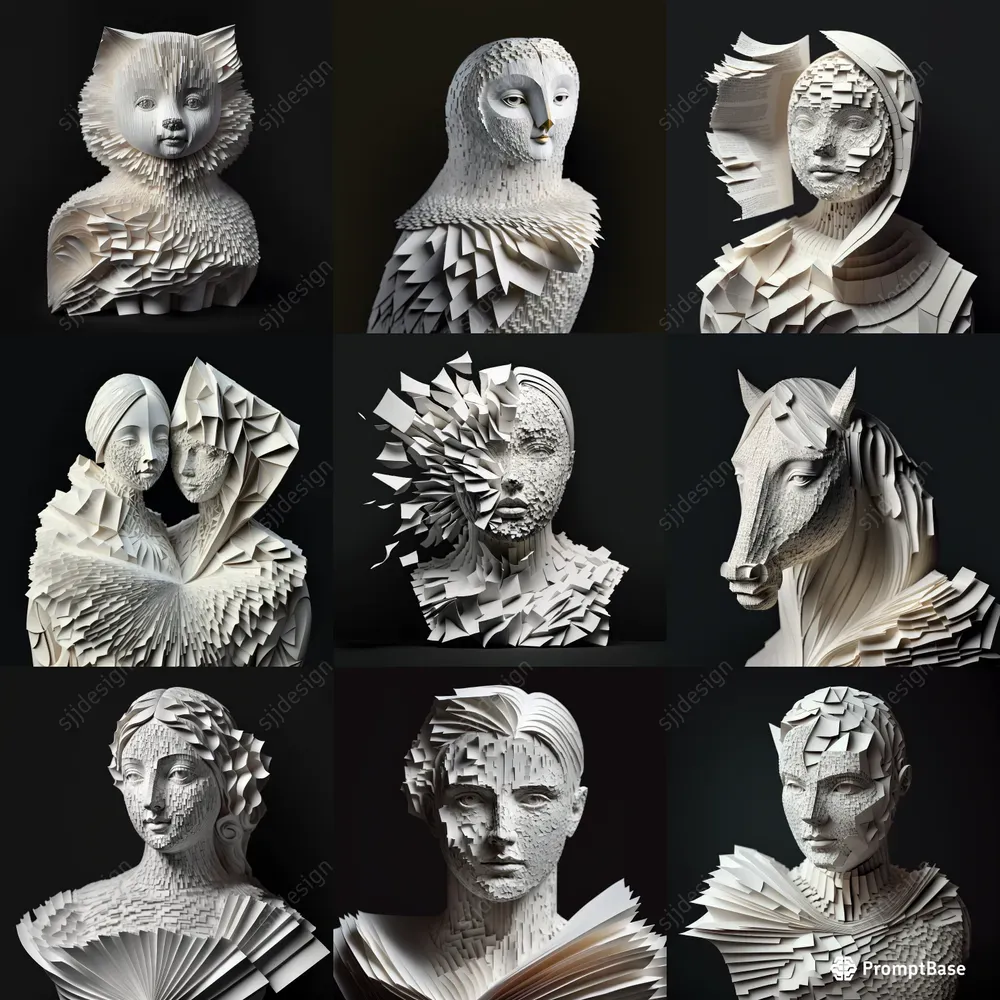 Folded Paper Mache Book Art Portraits Midjourney Prompt PromptBase