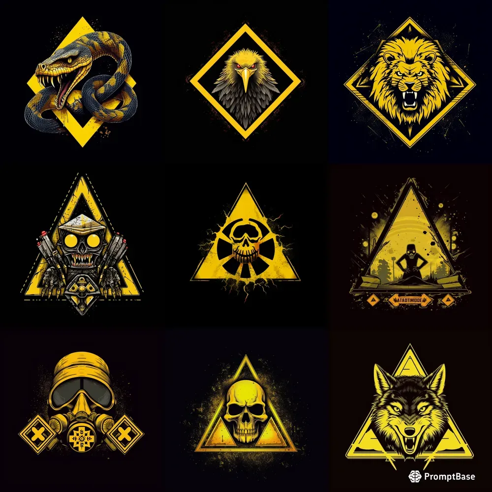 Yellow Apocalyptic Warning Sign Logos Midjourney Prompt | PromptBase
