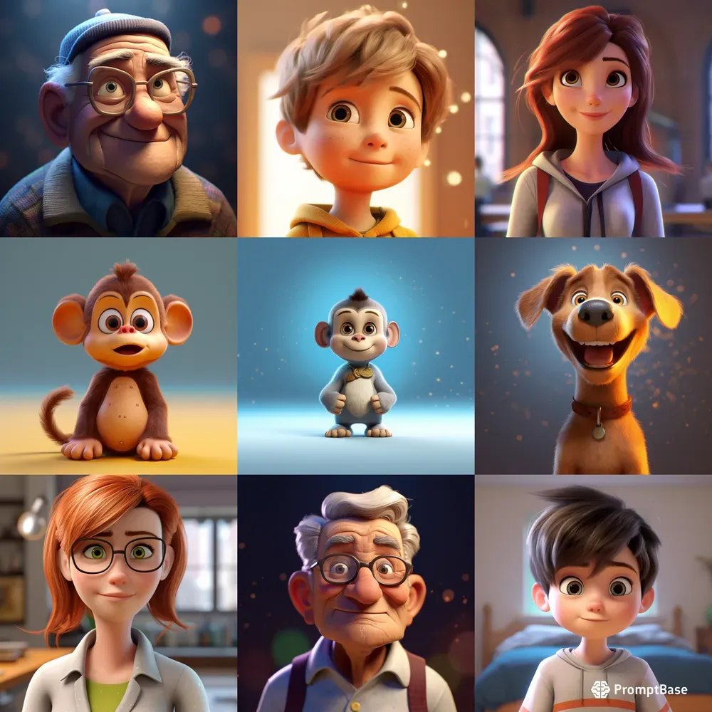Beautiful Pixar 3D Characters Midjourney Prompt | PromptBase