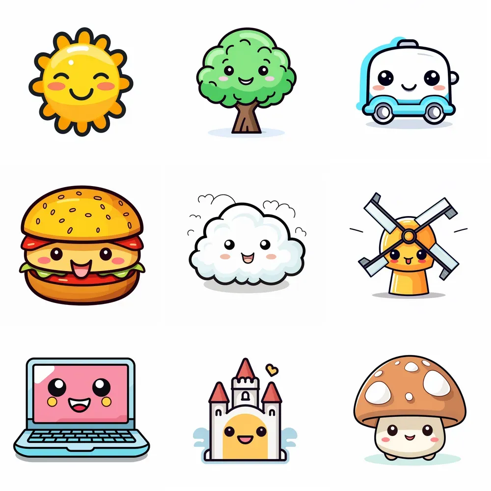 Cute Kawai Vector Icons Midjourney Prompt | PromptBase