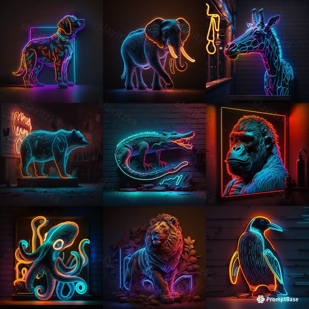 Neon Animal Signs Midjourney Prompt | PromptBase