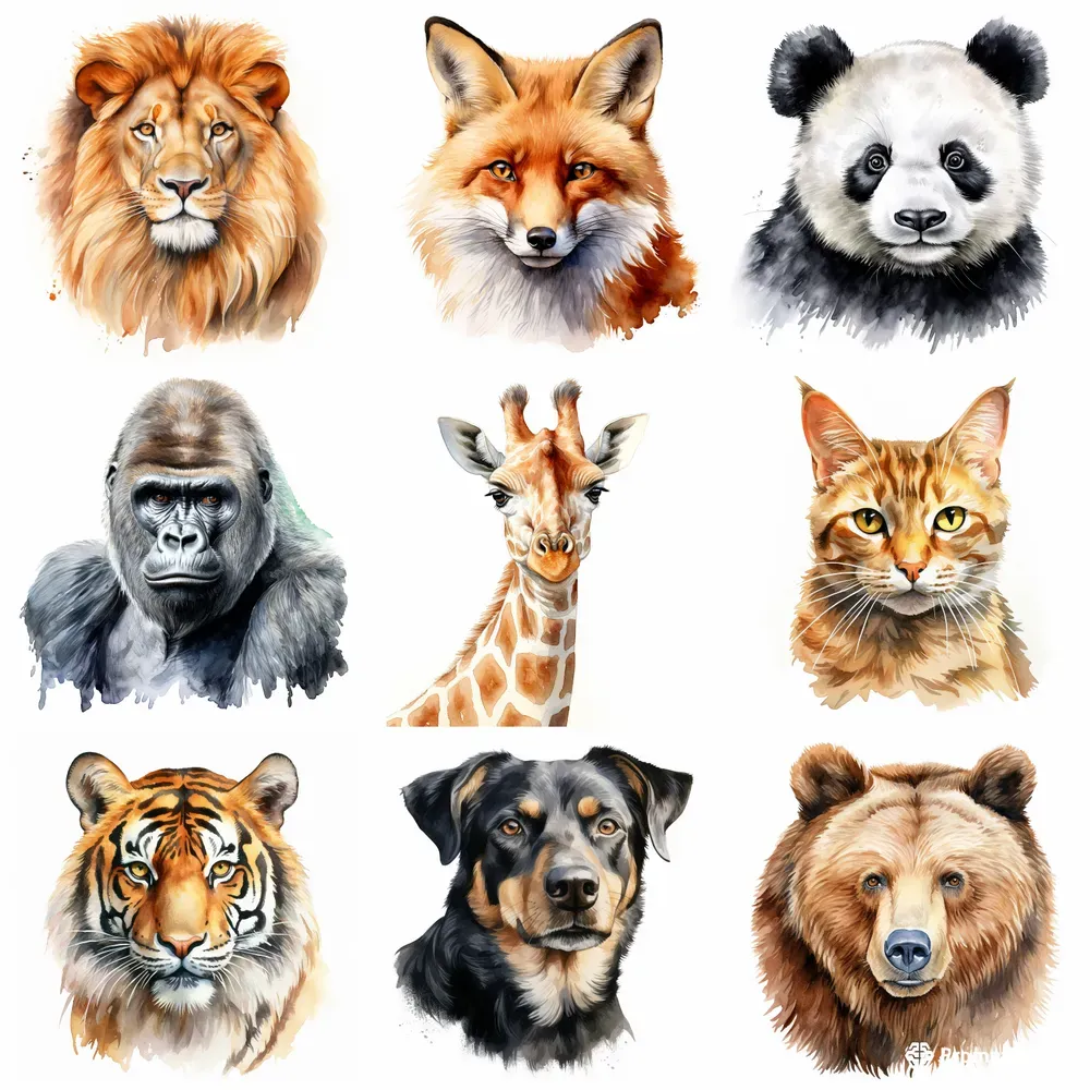 Animal Watercolor Cliparts Illustrations Midjourney Prompt | PromptBase