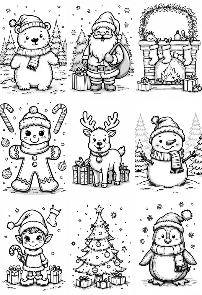 Whimsical Christmas Coloring Pages FLUX Prompt | PromptBase