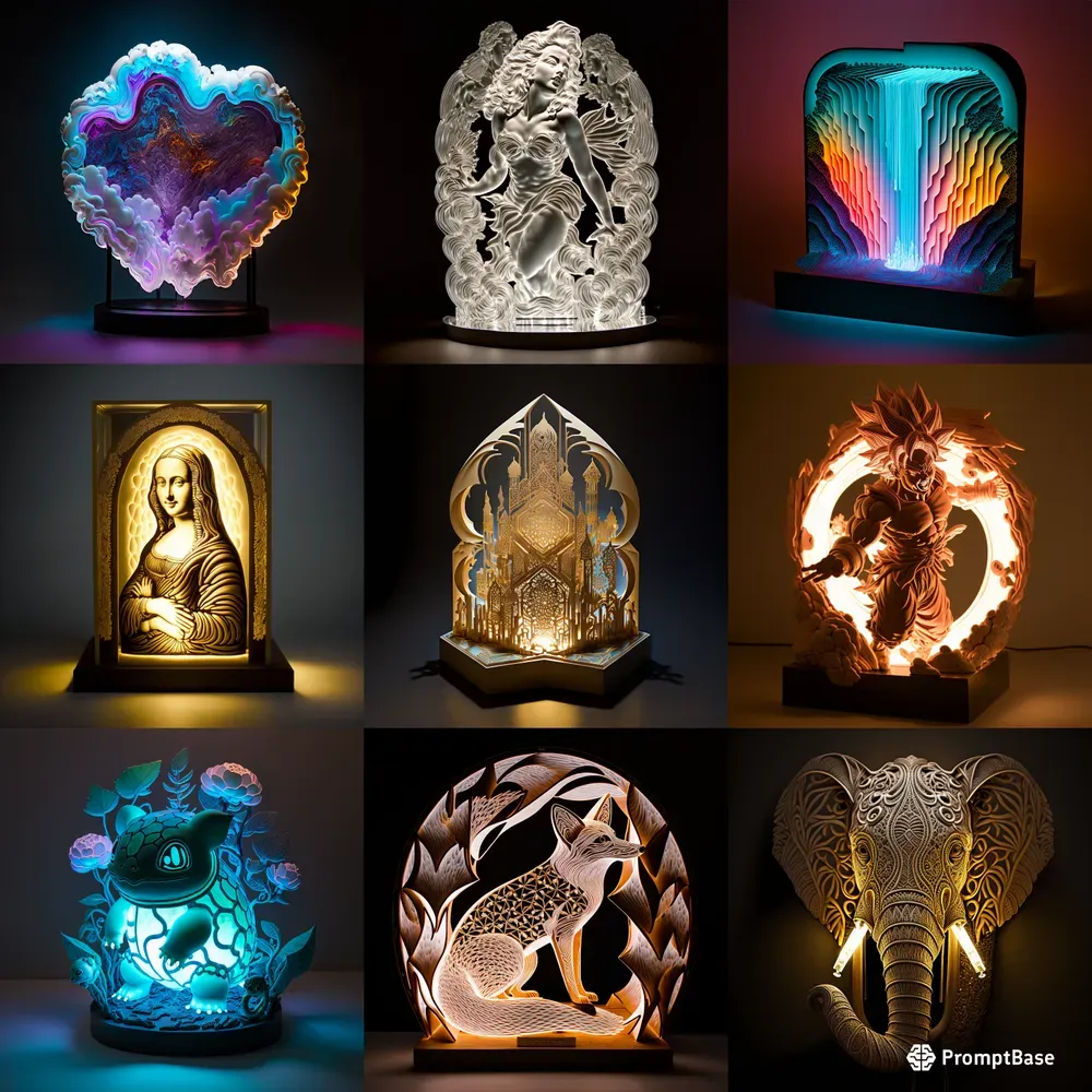 Picture of Intricate Light Sculpture Designs Midjourney Prompt | PromptBase