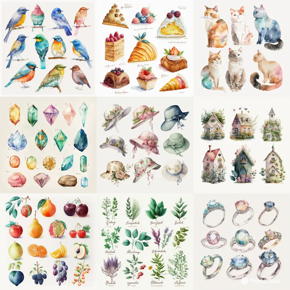 Pretty Watercolor Collections Midjourney Prompt | PromptBase