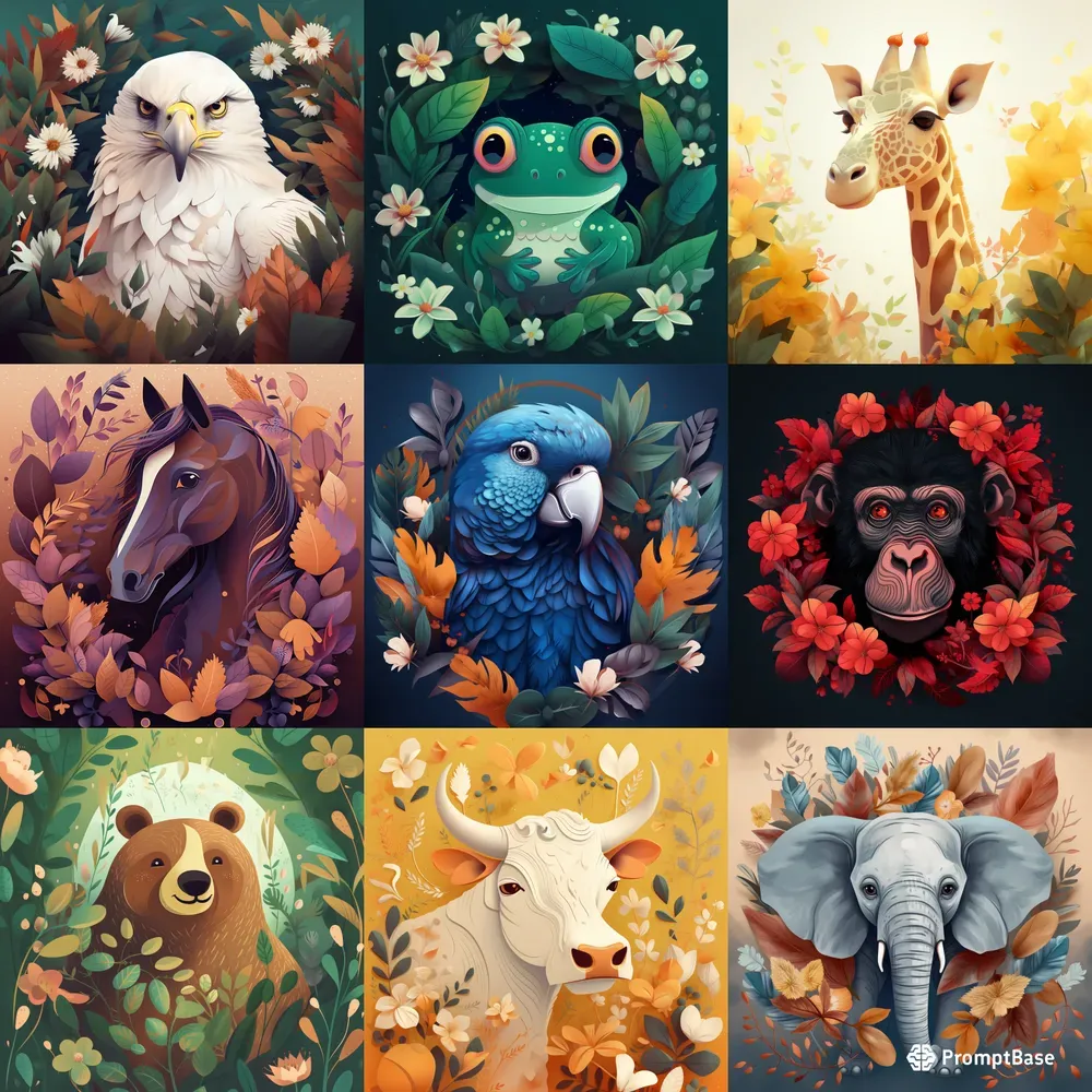 Cute Animal Childbook Portrait Paintings Midjourney Prompt | PromptBase