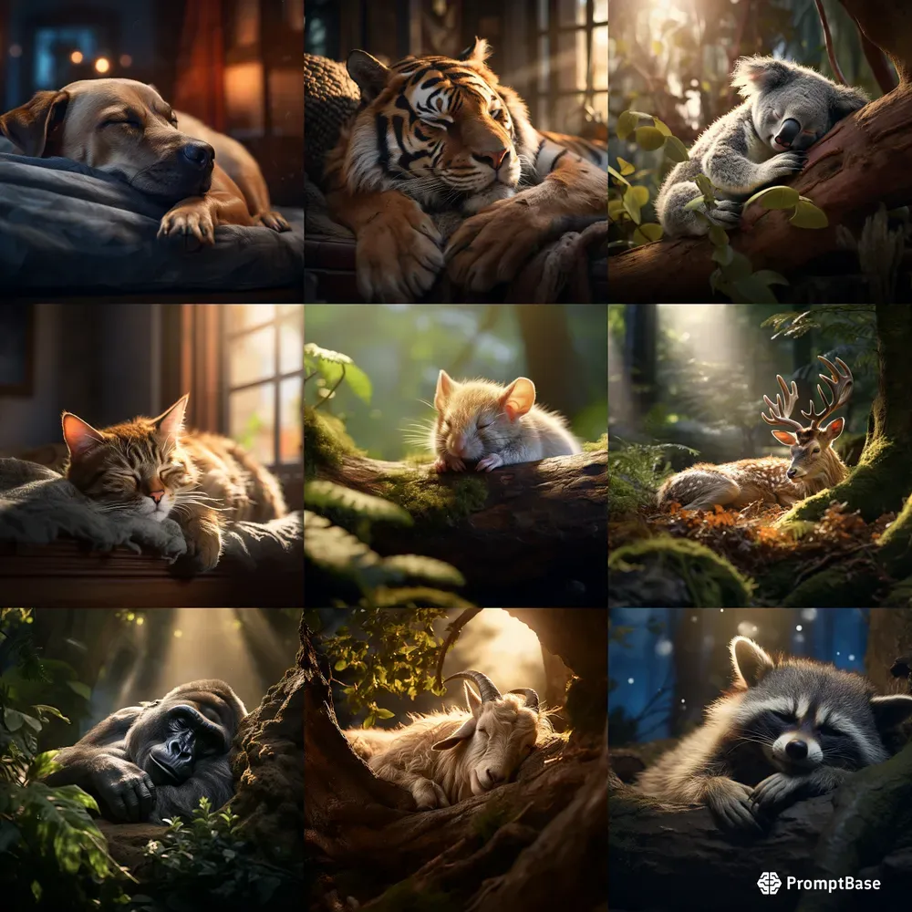 Realistic Sleeping Animals Photographs Midjourney Prompt | PromptBase