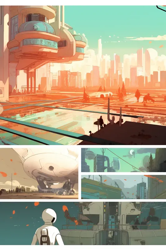 Saturated Scenic Comic Book Pages Midjourney Prompt | PromptBase
