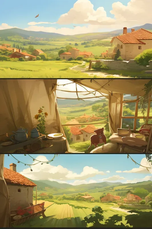 Cozy Scenic Comic Book Pages Midjourney Prompt | PromptBase
