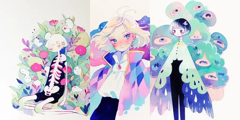 Dreamy Watercolor Anime Collections Midjourney Prompt | PromptBase