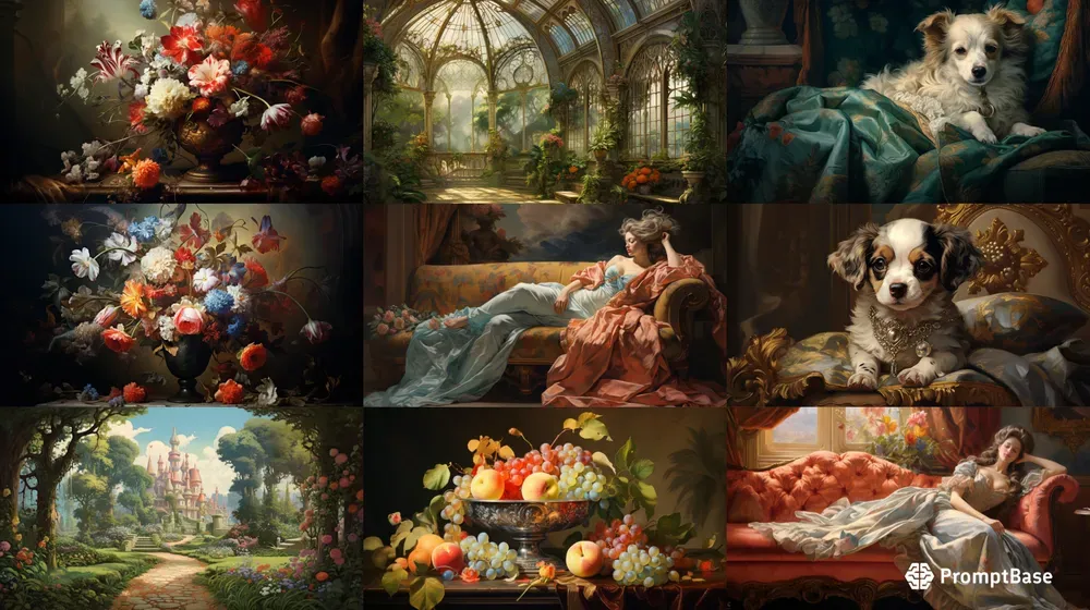 Baroque Rococo Style Oil Paintings Midjourney Prompt | PromptBase