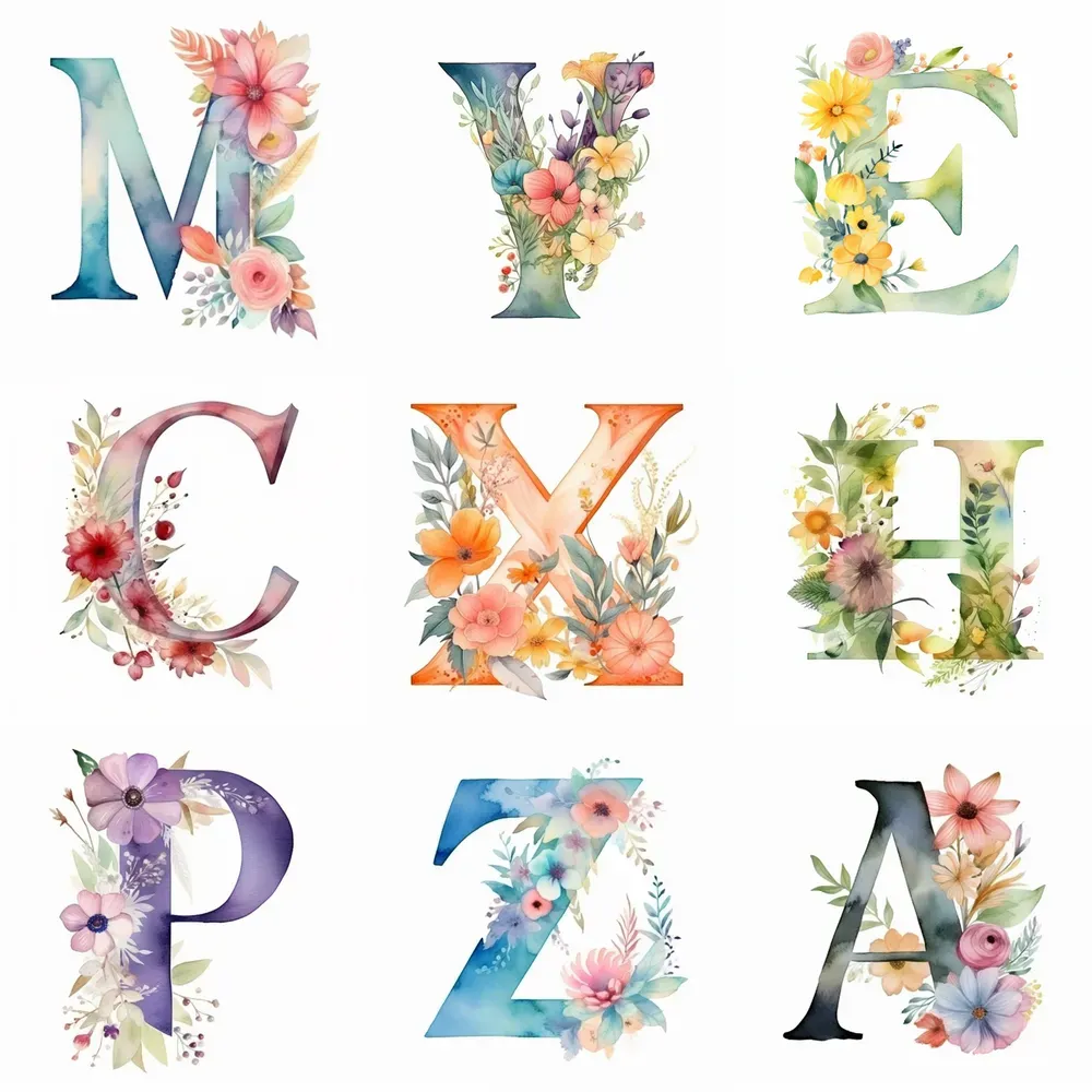 Watercolor Floral Monogram Fonts Midjourney Prompt PromptBase